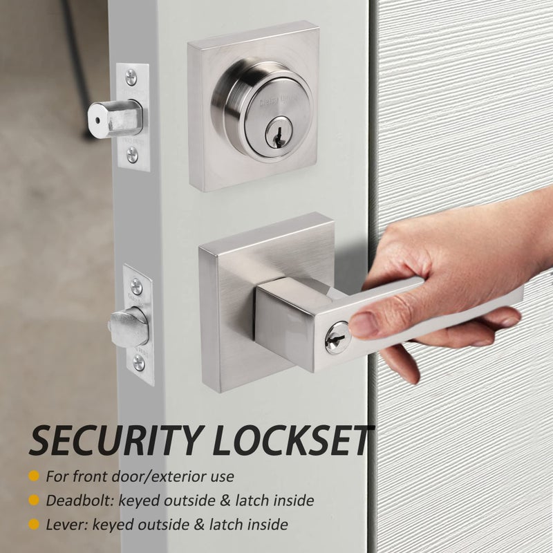 Cielsa Dawn Exterior Door Lock Set with Deadbolt, Front Door Handle Set, Door Levers Single Cylinder Deadbolt Set, Keyed Alike Heavy Duty Keyed Entry Handles Locksets (Satin Nickel, 3Pack) - Image 3